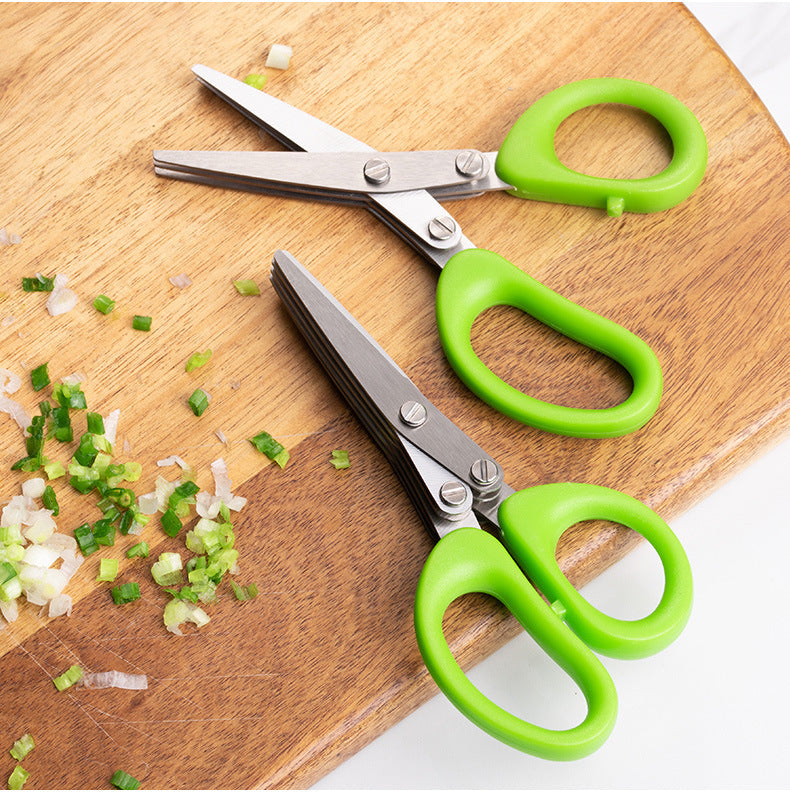 Kitchentro  Multi-layer Green Onion Scissors Stainless Steel Onion Cutting Knife