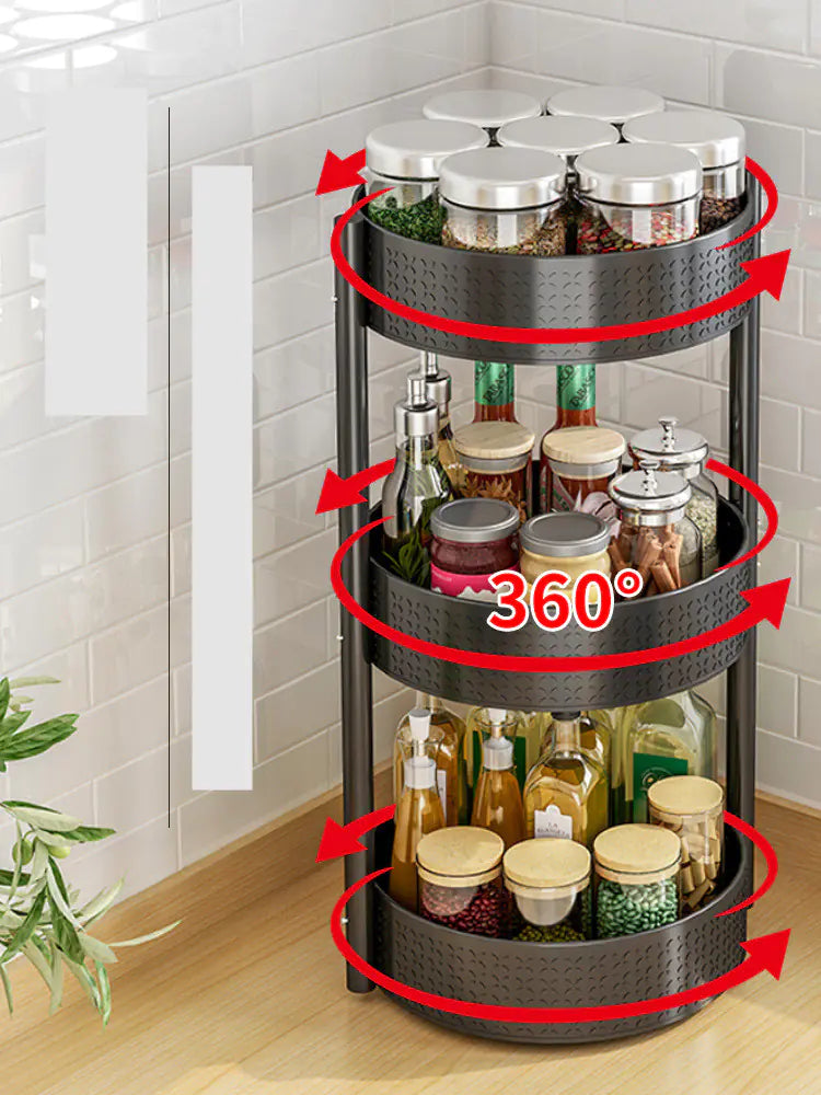 ✅ 360° Rotating Spice Tower – Space-Saving Counter Organizer