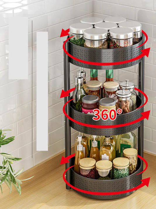 ✅ 360° Rotating Spice Tower – Space-Saving Counter Organizer